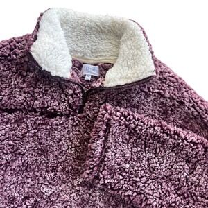 Peach Love California Womens M Purple Maroon Sherpa Fleece 1/4 Zip Pullover Cozy